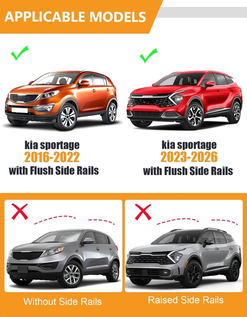 KINGGERI 220LBS Lockable Roof Rack Cross Bars Compatible with KIA Sportage SX & SX Prestige 2016 2017 2018 2019 2020 2021 2022 2023 2024 2025 2026 with Flush Side Rails,Anti-Theft Aluminum Roof Rails - Image 2